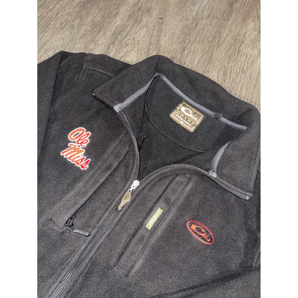 Drake Mens M Black Fleece Jacket Ole Miss Rebels Full Zip Outdoor Mid Layer